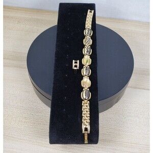 Vintage 1990's Autumn Gold Toned Textured Abalone Look 7" Bracelet